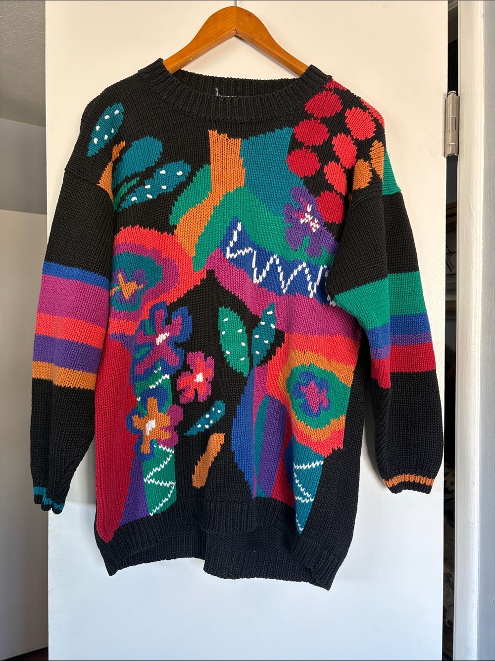 Reference Point Vintage Oversized Chunky Knit Colorful Sweater
